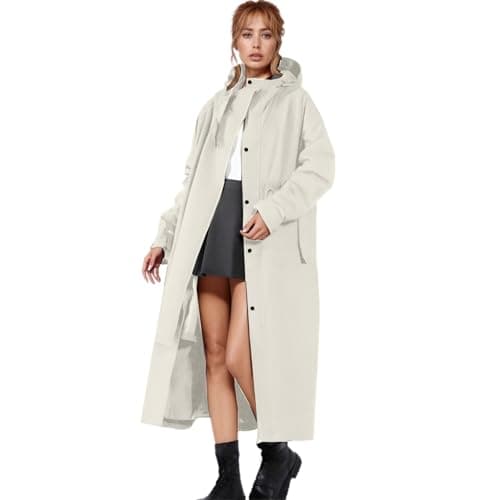 Women's Raincoat Waterproof Rain Jacket Loose Windbreaker Quick-Drying Softshell Jacket Long Trench Coat Windbreaker Lightweight Autumn Jacket with Hood Large Sizes Transition Jacket, O Beige, M