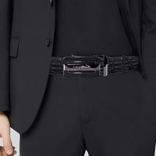 Barry.Wang Ratchet Belt Gift Set Leather Slide Buckle Fashion for Men Business Wedding 3PC — view 3