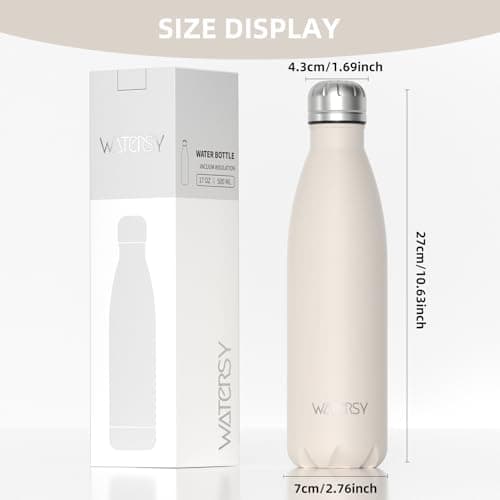 WATERSY Stainless Steel Insulated Water Bottle, Double Walled Metal Vacuum Flask Keep 24 Hrs Cold & 12 Hrs Hot Thermal Metal Sports Bottles 500ml BPA Free for Outdoor, Work, Gym, School (Ivory Beige) — view 4