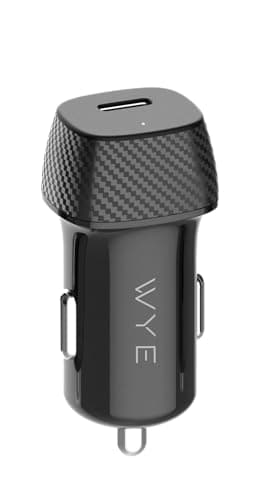 WYE 30W Single USB-C Fast Car Charger Plug Adapter, PD 30W Power Delivery Cigarette Lighter Charger with Carbon Fiber Finish & PPS Fast Charging for iPhone 16 15 14 Pro Max, Samsung - Black
