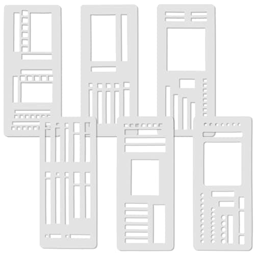 6 Pack Stencils Drafting Tools, FineGood Handmade Flexible Record Template,Reusable Templates Planner Stencils for Journaling Checklists Boxes Lines & Daily Planning
