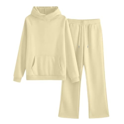 Tracksuit Womens Full Set Oversized 2 Piece Outfits Long Sleeve Hoodie and Sweatpants Women Lounge Wear Sets Fashion Sweatsuits Wide Leg Jogger Loose Loungewear Gym Fitness Activewear Set Beige L — view 4