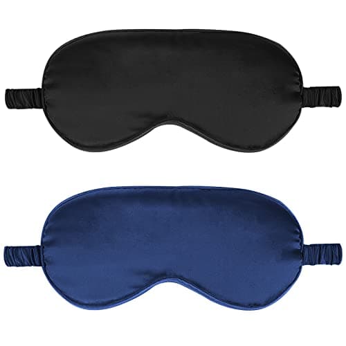 IEKEODI 2 Pack Silk Sleep Masks, Light Blocking Eye Masks, Black&Navy Blue