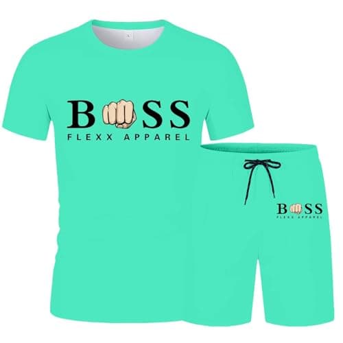 Bauzuoyo 2-Piece Men's Summer Short Jogging Suit, Baggy Tracksuit, Shorts and T-Shirt Set, 2-Piece Sports Suit, Fitness Clothing, Gym Tracksuit, Streetwear, Hawaii, Beach, Travel, Mint green, M — view 5