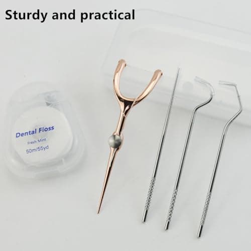 DKJEkdje Portable Toothpicks Pocket Set, Reusable Tooth Picks Flossers Dental Floss Picks Travel Tooth Picker Teeth Cleaning Kit for Adults, Rose Gold — view 5