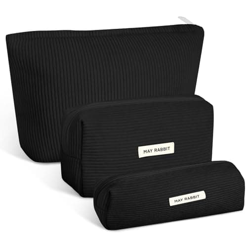 Aucuu Corduroy Cosmetic Bag, 3 Pcs Makeup Bag, Large, Medium and Small Cosmetic Bag, Striped Corduroy Portable Bag with Metal Zipper, Travel Cosmetic Bags Organizer for Women, Travel, School, Gift