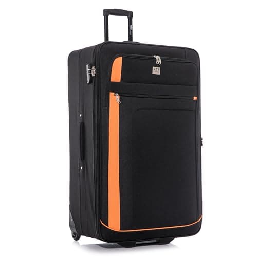 ATX Luggage Extra Large Suitcase 32" Expandable Durable Lightweight Suitcases with 2 Wheels and Built-in 3 Digit Combination Lock (Black/Orange, 134 Liters)