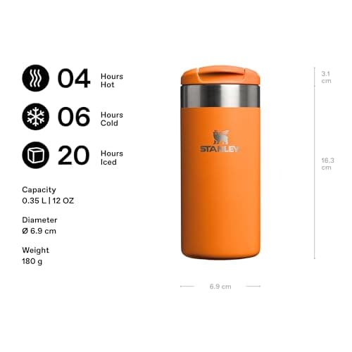 Stanley 1913 Aerolight Transit Travel Mug 0.35L - Keeps 4 Hours Hot - 6 Hours Cold - Dishwasher Safe - Leakproof - Car Cup Holder Compatible - Insulated Coffee Cup - Goldenrod Coral — view 2