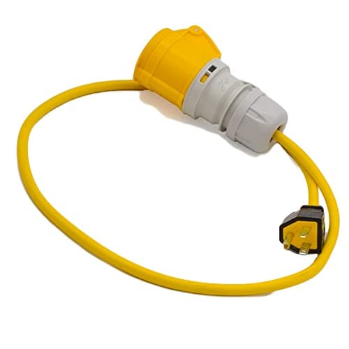NEMA USA 15A Mains Plug to Yellow 110v CEE Connector Fly Lead. Power Tool American Appliance Hookup Adaptor for Use with Voltage Converter, US Mains Generator (1 Metre) — view 2