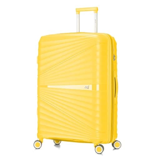 ATX Luggage Large Suitcase Expandable Unbreakable Polypropylene Hard Shell Hold Check in Fits 23-26KG Super Lightweight with 4 Dual Spinner Wheels and Built in TSA Lock (Yellow, 133 Liters)