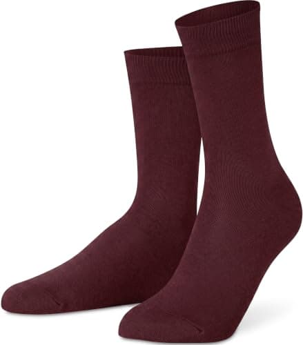 Mysocks Finest Cotton Dress Socks for Men Women - Super Soft Breathable Plain Burgundy Crew Socks for Business Casual Looks Burgundy 7-11