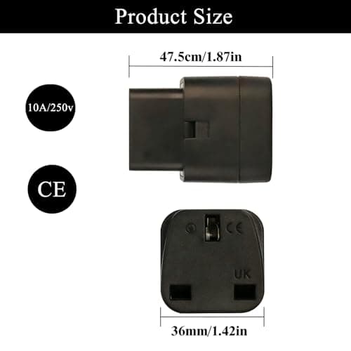 C14 to UK Outlet Socket, 6 Pack, IEC 60320 Plug, IEC 320 C14 Male to UK Female BS1363 Power Cord Connector, 13A 250V Adapter Plug, C13 Socket Conversion Adapter, Black — view 2