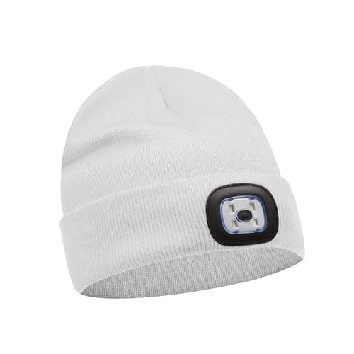LED Beanie Hat White Headlamp Plain Soft Comfortable USB Rechargeable Head Light for Men Women Warm Knitted Winter Woolly Night Running Dog Walker Headwear — view 6
