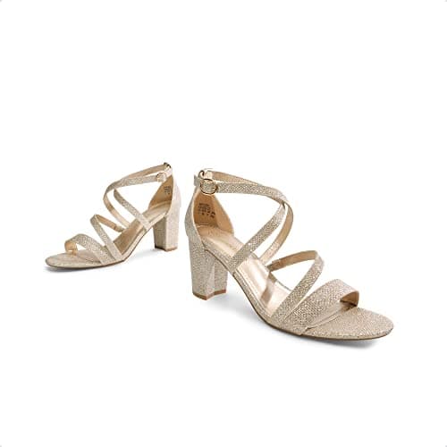 DREAM PAIRS Women's Ankle Strap Heels Sandals,Gold-Glitter,5W — view 6