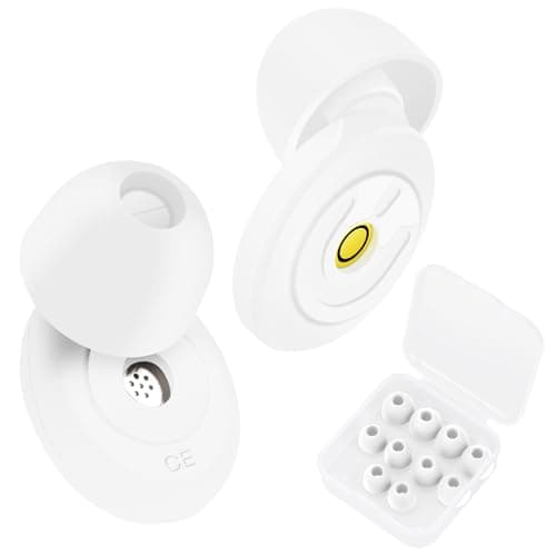 Adiwo Ear Plugs Noise Cancelling 50dB, Reusable Silicone Earplug for Sleeping, Ultra Soft Washable Hearing Protection, with Case & 5 Pairs Different Sizes Replacement, for Work Study Travele, White