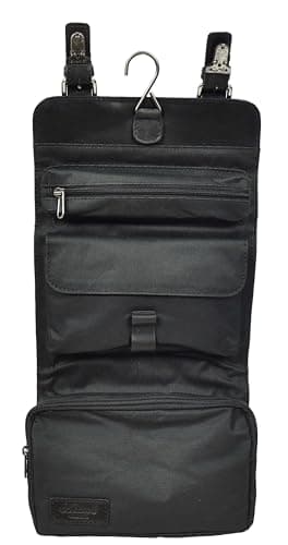 Real Leather Hanging Toiletry Wash Bag for Mens Travel Shaving Kit Pouch Cruise Black — view 6