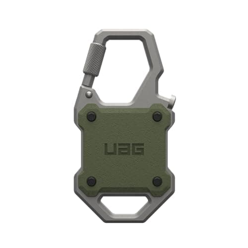 URBAN ARMOR GEAR UAG Designed for AirTag Case with Built-in Bottle Opener Monarch - Hard Shell Lock Case AirTag Holder with Durable Locking Carabiner for Keys, Luggage & Bags, Olive Drab/Silver