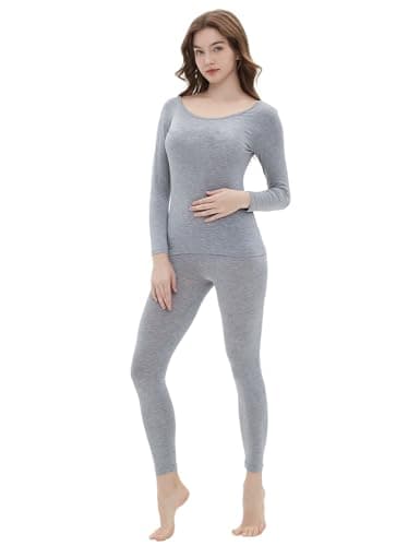 Vinconie Ladies Thermal Underwear Pyjama Set Long Sleeve Base Layer T-Shirt Top, 1 Pack Grey, M (12 14)