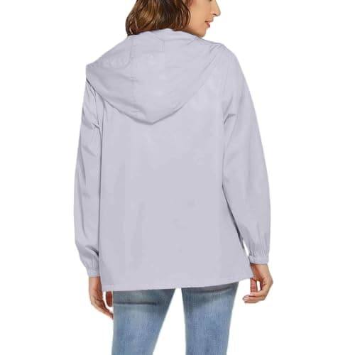 LinRim Women's Thin Waterproof Foldable Raincoat Rain Jacket with Hood Ultralight Travel Rain Poncho Breathable Windbreaker Jacket Cycling Jacket for Women Bicycle Sports Outdoor Jacket, silver, M — view 3