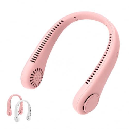 Neck Fan 230g Lightweight Bladeless USB Rechargeable 3 Speeds (Pink)