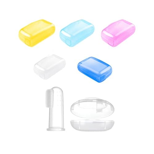 WHALESALE 6pcs Toothbrush Cover Set with Silicone Finger Brush and Case Portable Finger Tongue Cleaner Travel Toothbrush Cap Protectors with Soft Cleaning Finger Brush