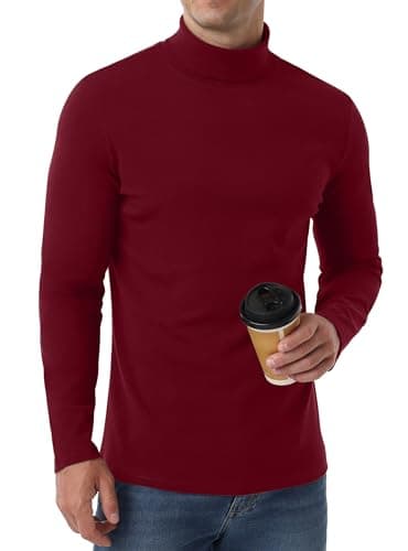 Hisir Men's Thermal Top, Long Sleeve Cotton Roll Neck Base, Burgundy, S — view 5