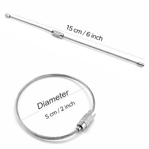 AKORD 10-Piece Stainless Steel Wire Keychain Cable Keyring with Twist Barrel Connector - Durable Metal Luggage Tag Loops, 15cm Length, Silver — view 2