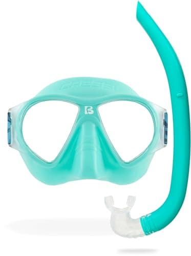 Cressi since 1946 - Nautilus Combo - Force Mask Separate Polycarbonate Lenses + Vibe Snorkel TPR Tube Silicone Mouthpiece Ideal Snorkeling and Surface Swimming - Acquamarine - One Size - Adult
