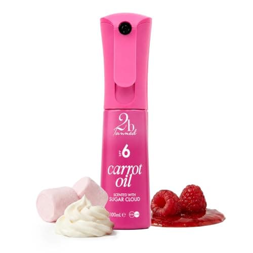 2bTanned Carrot Oil SPF 6 Sunscreen (100ml Travel Size), Dry Tanning Oil for Golden Glow, Easy To Apply Sun Tan Accelerator with Tyrosine Vitamins A & E, Lightweight Non Sticky Formula, Sugar Cloud