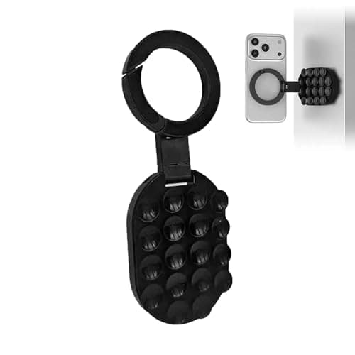 Phone Mount - Magnetic Stand | 180 Rotatable Foldable Suction Cup, Strong Magnet Holder For Car Glass Wall Window Desk Tripod Compatible Home Office Workout Recording Travel
