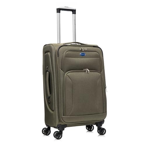 Aerostar Medium 26” Lightweight Softshell Expandable Suitcase, Integrated Combination Lock, 4 Wheels Check in Luggage for 15 to 20kg (Army Green, 77 litres)