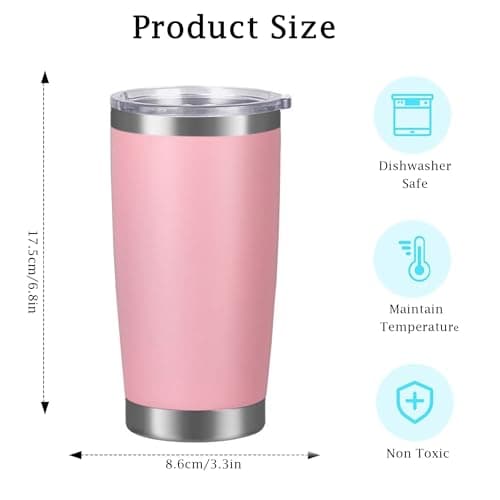 Shunshi Insulated Travel Tumbler with Leak-Proof Lid, 20oz Double-Wall Stainless Steel Mug - Keeps Hot/Cold 4/10H, Car Cup Holder Fit, BPA Free - Ideal for Coffee, Commute & Gifts (Pink) — view 2