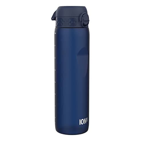 ION8 1 Litre Water Bottle, Leak Proof, Flip Lid, Carry Handle, Rapid Hydration, Dishwasher Safe, BPA Free, Contoured Grip, Ideal for Travel, Gym & Activity, Carbon Neutral Recyclon, 32 oz, Navy Blue
