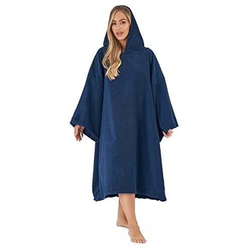 Brentfords Towel Poncho Adult Hooded Large Bath Swim Surf Beach Absorbent Dry Microfiber Changing Robe for Men Boys Quick Dry, Navy Blue — view 5
