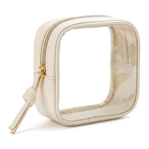 Clear Makeup Bag for Handbag, Small Makeup Bag for Women, Mini Makeup Bag, Waterproof Cosmetic Pouch, Travel Toiletry Organizer with Handle, Beige and Black