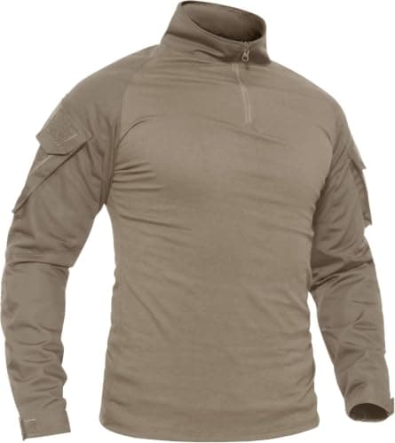 Men's Tactical Shirt Quarter Zip Camo Sleeves for Outdoor Training (E,S)