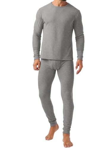 QIXING Men's Long Johns Thermal Underwear Set Fleece Lined Heavyweight Thermal Base Layer for Winter (Gray, L) — view 3