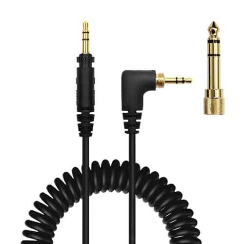 Headphone Replacement Cable Gold Plated 3.5mm 6.35mm Plugs for EAH-DJ1200 Studio and Live Black Spring Coiled Cable