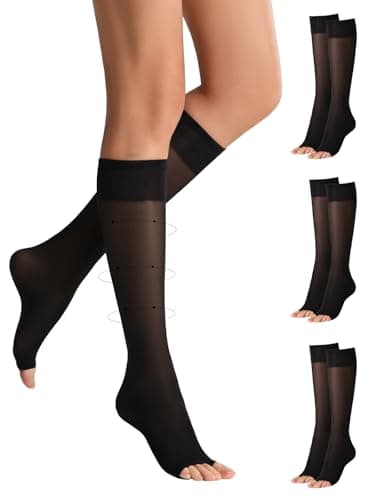 Yilanmy 3 Pairs Knee High Pop Socks Sheer Toeless Compression Socks