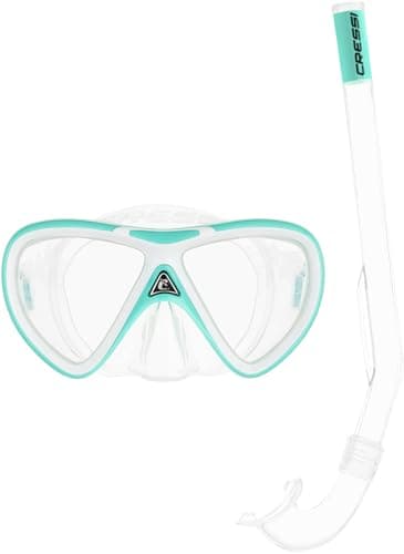 CRESSI Mini Peg & Mini Island Aqua Green/White - Kids Snorkeling Combo Set 2/5 Years Mini Peg Mask and Mini Island Snorkel, Aqua Green/White, One Size
