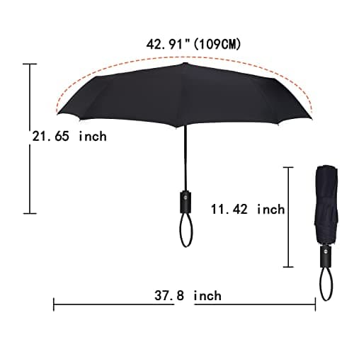 SYNHOK Compact Travel 8 ribs Folding Umbrella,Durable Rain Windproof Portable Umbrella with Strong Ribs Reinforced Canopy Ergonomic Handle Auto Open/Close -Man & Woman black folding umbrella — view 3