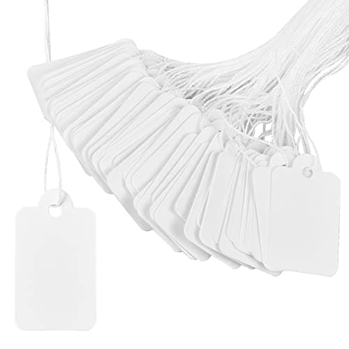500 Pieces Mini Price Labels, White Display Tags, Writable Price Labels 23 x 14 mm, Jewelry Marking Tags with Lanyard, for Clothes Clothing Jewelry Rings Merchandise