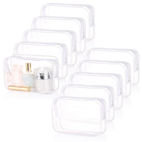 10 Pcs Clear Travel Toiletry Bags with Zippers, 7.5 x 4.8 Inch Portable Waterproof Cosmetic Makeup Bags for Family, Men, Women (White)