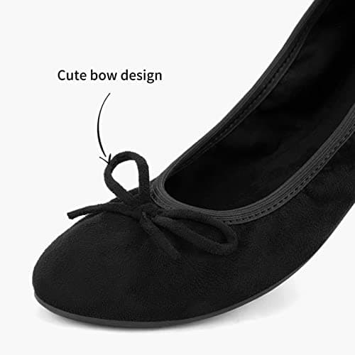 Greatonu Women's Ballet Pumps Comfort Foldable Portable Travel Slip on Slipper Bow Tie Flats Shoes Black 7 UK — view 3