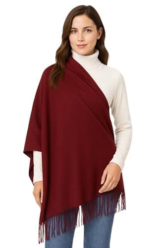 World of Shawls Luxurious Cashmere Feel Shawl Wrap for Women - Soft, Warm, Lightweight & Elegant, Perfect for Winter, Travel, Weddings or Gift (Burgundy)