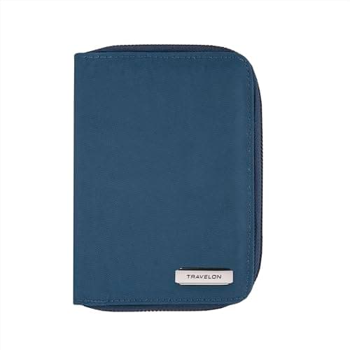 Travelon RFID Blocking Passport Zip Wallet, Ocean, 4 x6 .5, RFID Blocking Passport Zip Wallet