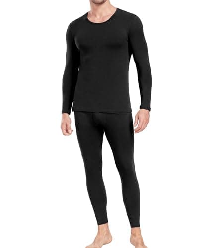 wirarpa Men's Thermal Underwear Set Cotton Long Johns Base Layer Black M