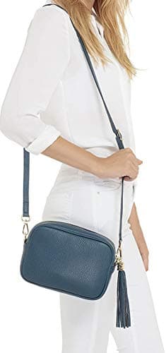 Women Classic Design Lightweight Genuine Italian Leather Crossbody Shoulder Handbag Practical Ladies Casual Camera Handbag With Tassel Charm (Rose Gold) (Rose Gold) — view 3