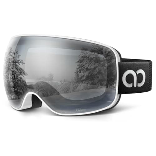 Lamicall Ski Goggles, Skiing Goggles - 【HD Spherical Lens】 Anti-fog Snow Snowboard Goggles with Wide OTG Over Helmet Compatible, UV400 Protection for Men & Women - White Frame - Sliver