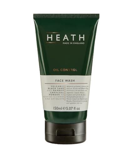 Heath Men’s Face Wash 150ml, Oil Control, Daily Exfoliating Cleanser, Detoxify, Refresh and Protect Your Skin, Volcanic Black Sand and Bamboo Charcoal, Gift For Him, Travel Size, Vegan Friendly